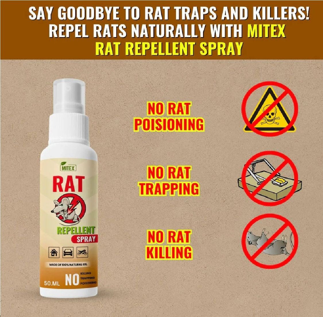 Rat Repellent Spray – Protects Car Wires & Engine, Home & Office Use, Long-Lasting (50ml) Buy 2 & Get 1 Free